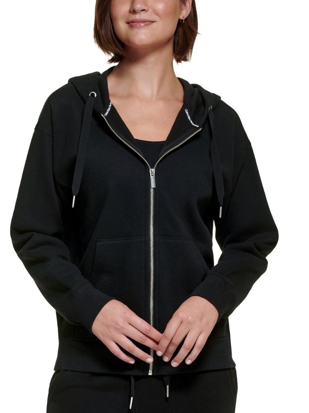 Calvin Klein Black Zip-Up Hoodie with Drawstring